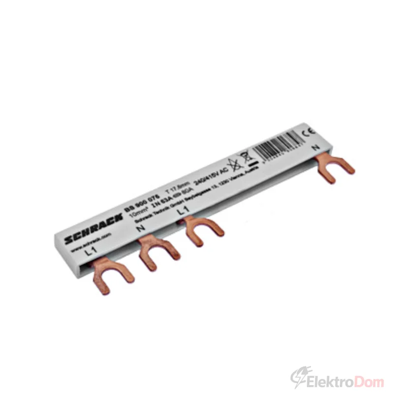 Sabirnica 2‑pol L1, 1xRCCB 4P do 1xRCBO 1+N, 6MW, 10mm²